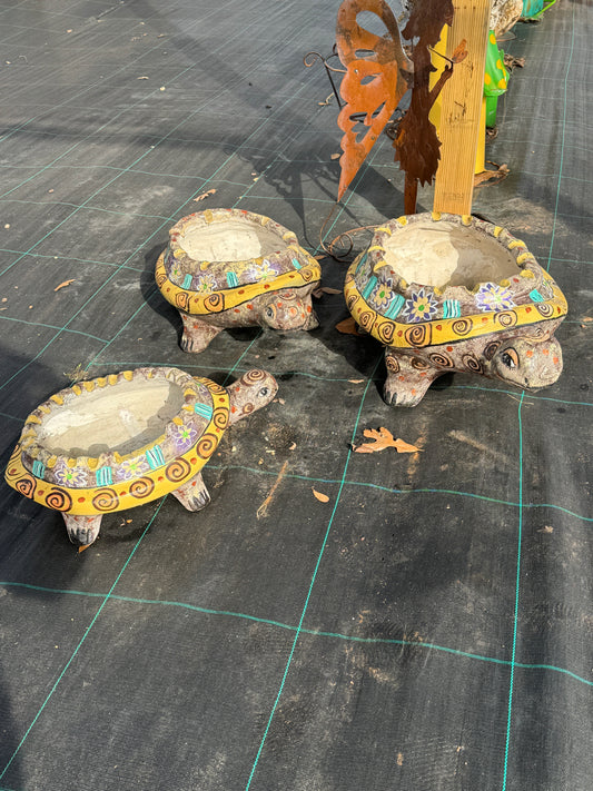 Painted Clay Turtle Planter