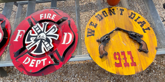 Large round metal sign