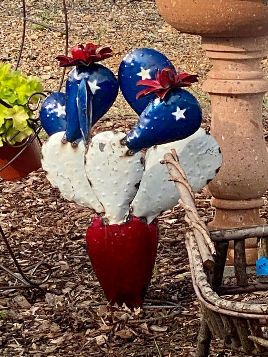 Red white and blue metal cactus