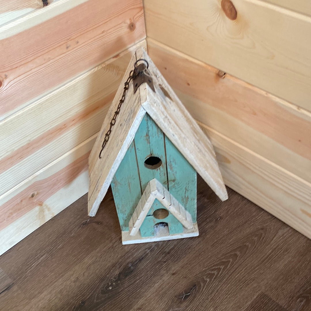 Green/Cream Wood Birdhouse