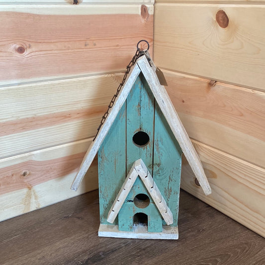 Green/Cream Wood Birdhouse